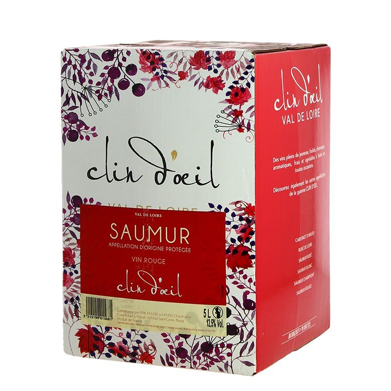 Bib 5 Liters Of Red Saumur Wine Clin D Oeil Loire Valley Wine Cabernet Franc Bib 5 Liters Of Red Saumur Wine Clin D Oeil Loire Valley Wine Cabernet Franc