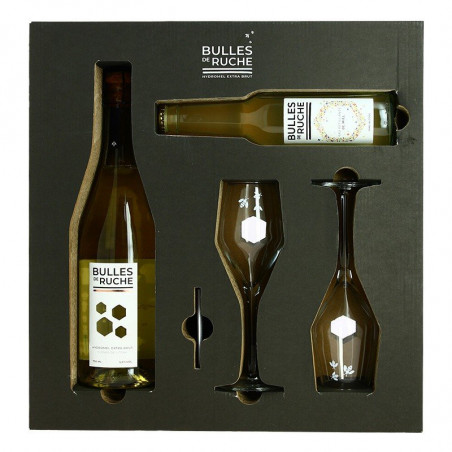 Box Sparkling Mead Bulles de Ruches with Lychee Honey 75 cl + 2 glasses