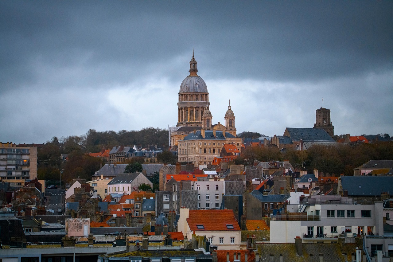 Old town of Boulogne-sur-Mer with Notre-Dame Basilica on the Opal Coast in northern France