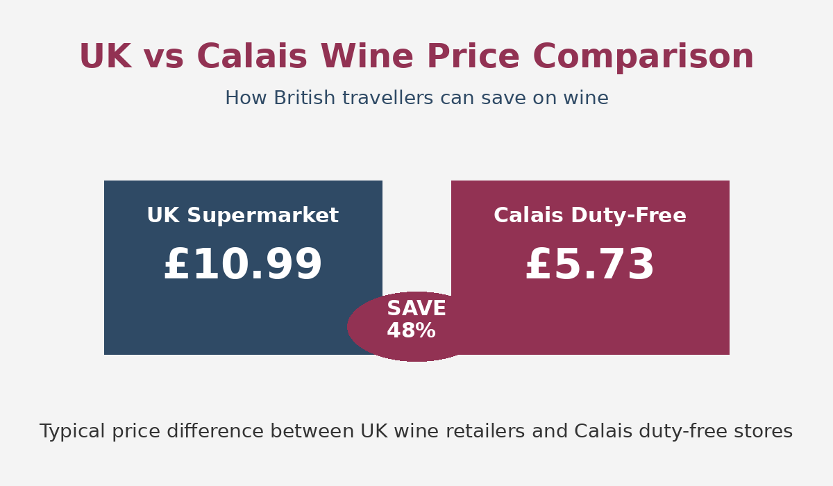UK vs Calais wine price comparison showing savings when buying wine in Calais