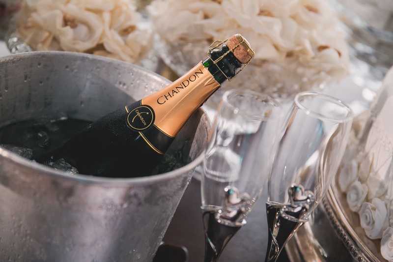 Champagne on the table of a wedding reception